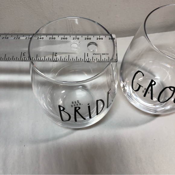 Rae Dunn Bride Groom Stemless Wine Glasses 5” - Picture 6 of 8